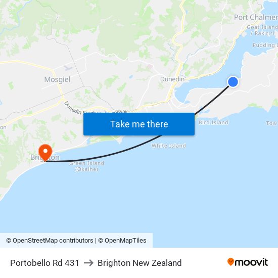 Portobello Rd 431 to Brighton New Zealand map