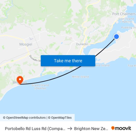 Portobello Rd Luss Rd (Company Bay) to Brighton New Zealand map