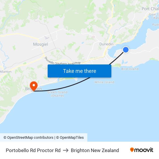 Portobello Rd Proctor Rd to Brighton New Zealand map