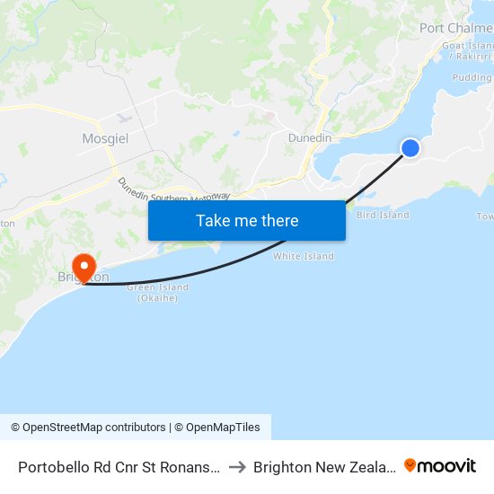 Portobello Rd Cnr St Ronans Rd to Brighton New Zealand map