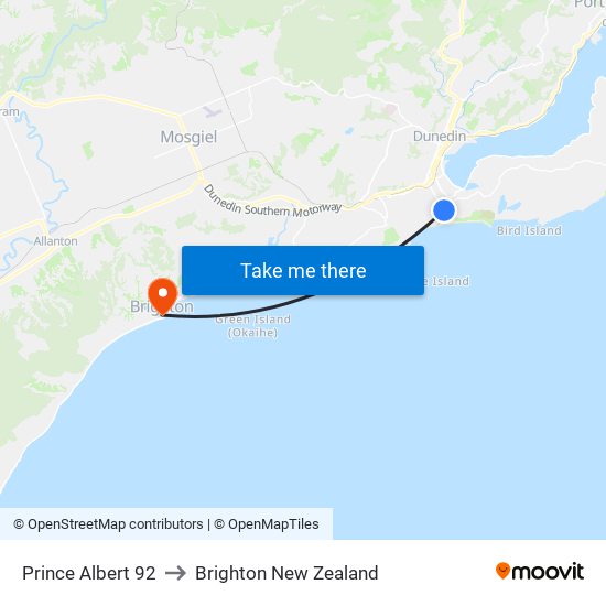 Prince Albert 92 to Brighton New Zealand map