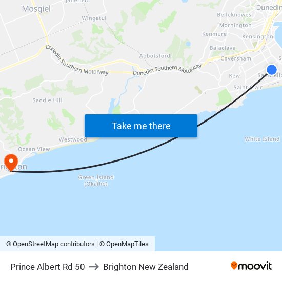 Prince Albert Rd 50 to Brighton New Zealand map