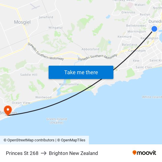 Princes St 268 to Brighton New Zealand map