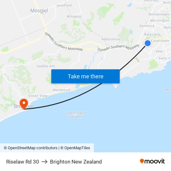 Riselaw Rd 30 to Brighton New Zealand map