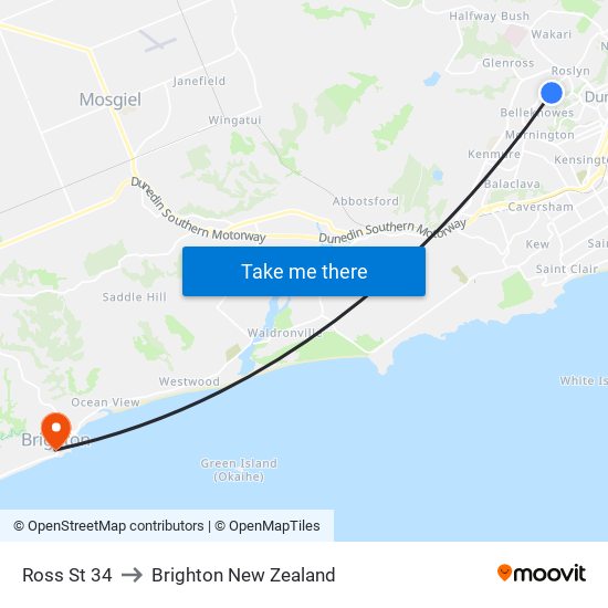 Ross St 34 to Brighton New Zealand map