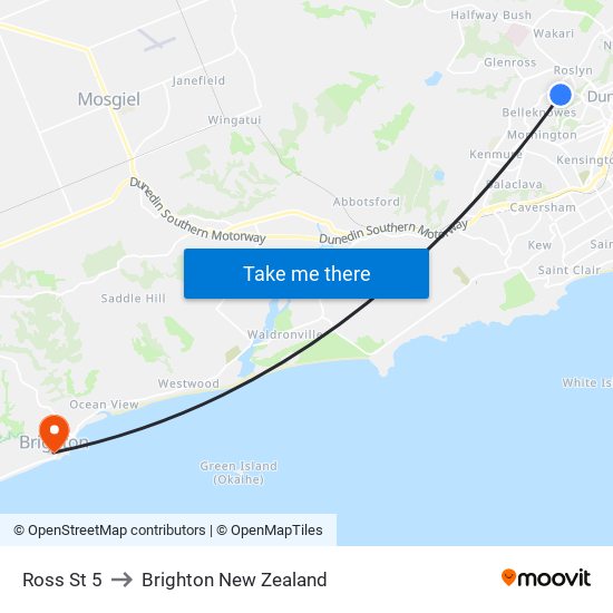Ross St 5 to Brighton New Zealand map