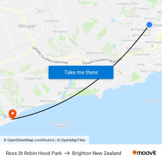 Ross St Robin Hood Park to Brighton New Zealand map