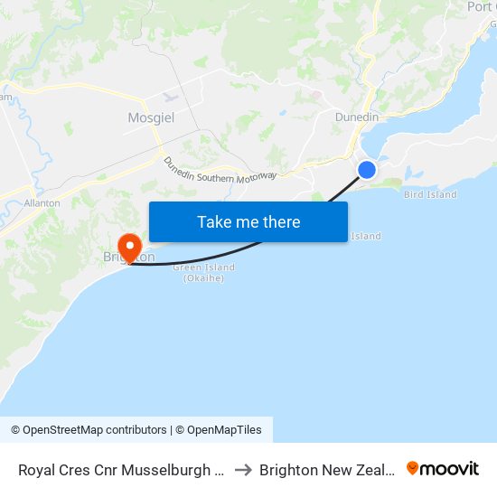 Royal Cres Cnr Musselburgh Rise to Brighton New Zealand map