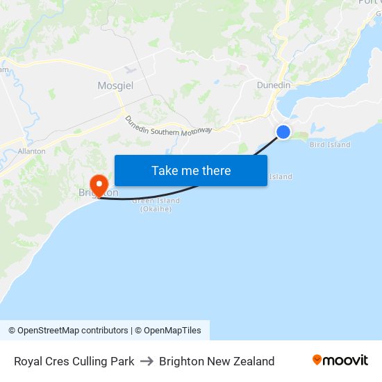 Royal Cres Culling Park to Brighton New Zealand map
