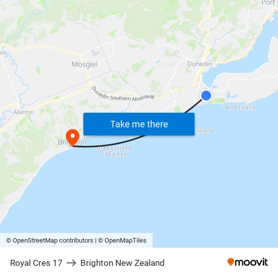 Royal Cres 17 to Brighton New Zealand map