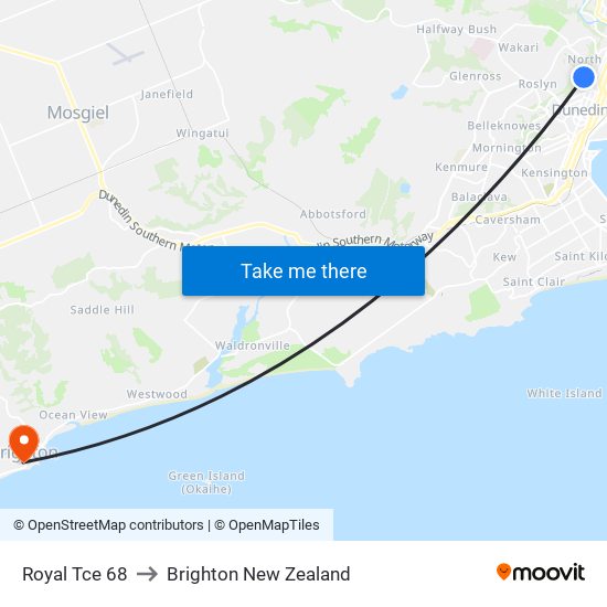 Royal Tce 68 to Brighton New Zealand map