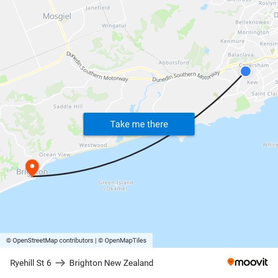 Ryehill St 6 to Brighton New Zealand map