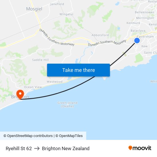 Ryehill St 62 to Brighton New Zealand map