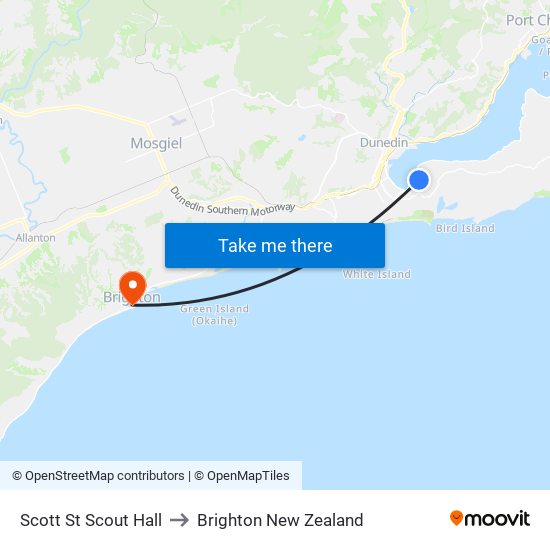 Scott St Scout Hall to Brighton New Zealand map