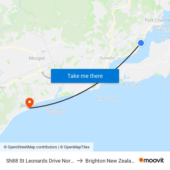 Sh88 St Leonards Drive North to Brighton New Zealand map