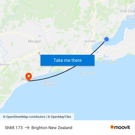 Sh88 173 to Brighton New Zealand map