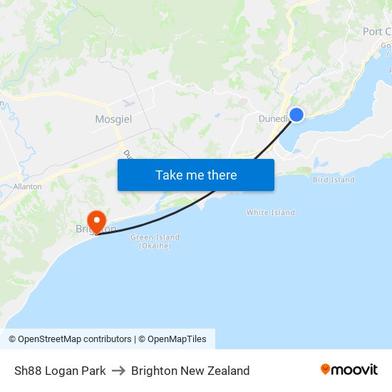 Sh88 Logan Park to Brighton New Zealand map