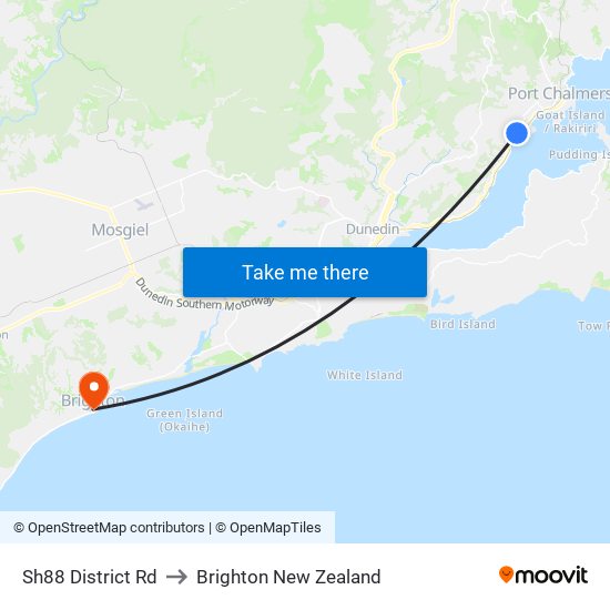 Sh88 District Rd to Brighton New Zealand map