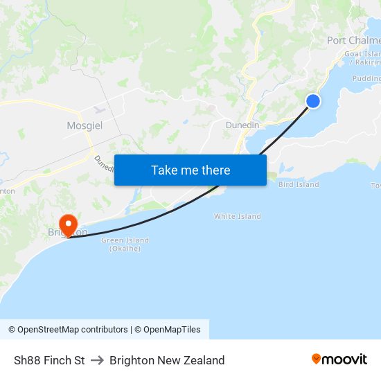 Sh88 Finch St to Brighton New Zealand map