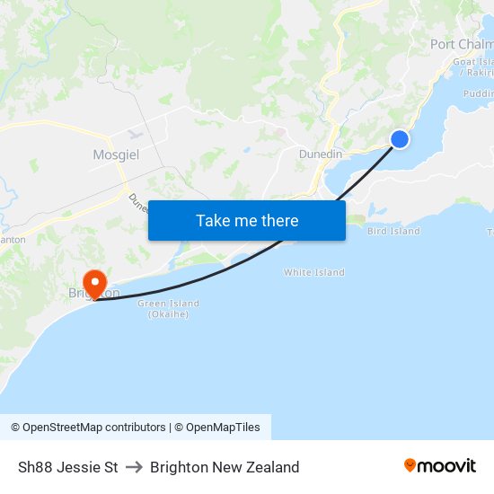 Sh88 Jessie St to Brighton New Zealand map