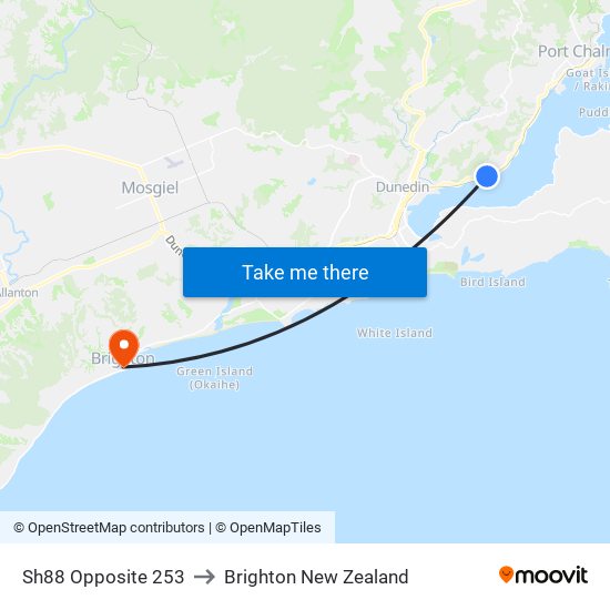 Sh88 Opposite 253 to Brighton New Zealand map