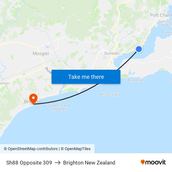 Sh88 Opposite 309 to Brighton New Zealand map