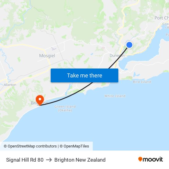 Signal Hill Rd 80 to Brighton New Zealand map