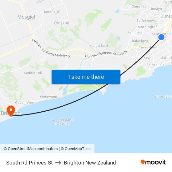 South Rd Princes St to Brighton New Zealand map