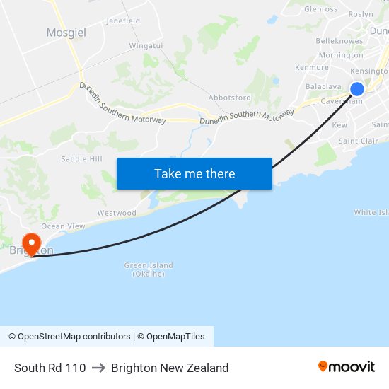 South Rd 110 to Brighton New Zealand map