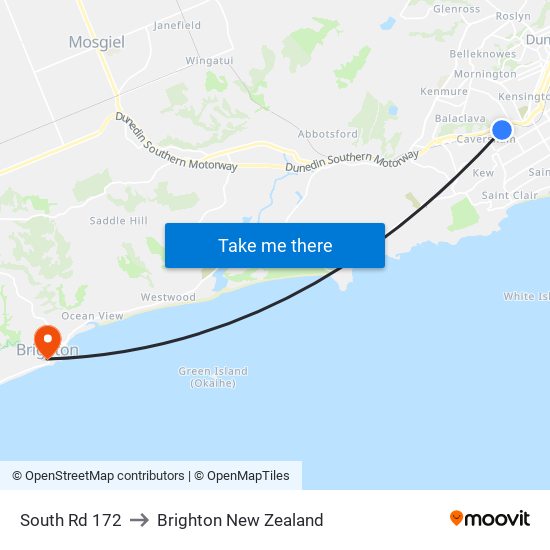 South Rd 172 to Brighton New Zealand map