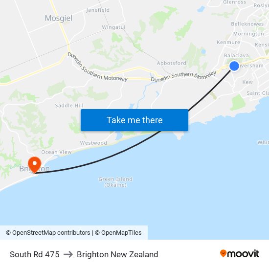 South Rd 475 to Brighton New Zealand map