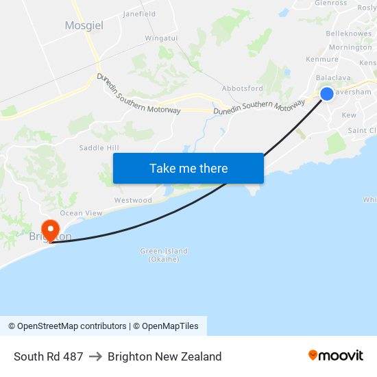 South Rd 487 to Brighton New Zealand map