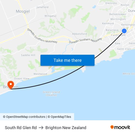 South Rd Glen Rd to Brighton New Zealand map