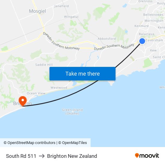 South Rd 511 to Brighton New Zealand map