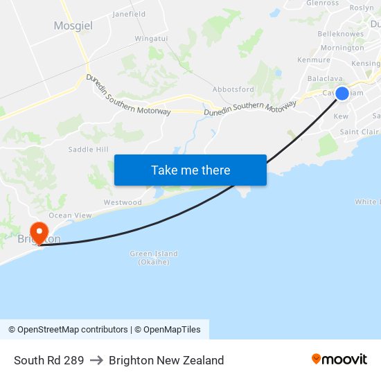 South Rd 289 to Brighton New Zealand map