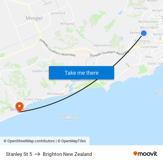 Stanley St 5 to Brighton New Zealand map