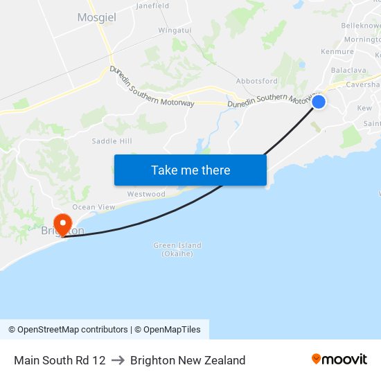 Main South Rd 12 to Brighton New Zealand map