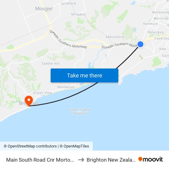 Main South Road Cnr Morton St to Brighton New Zealand map