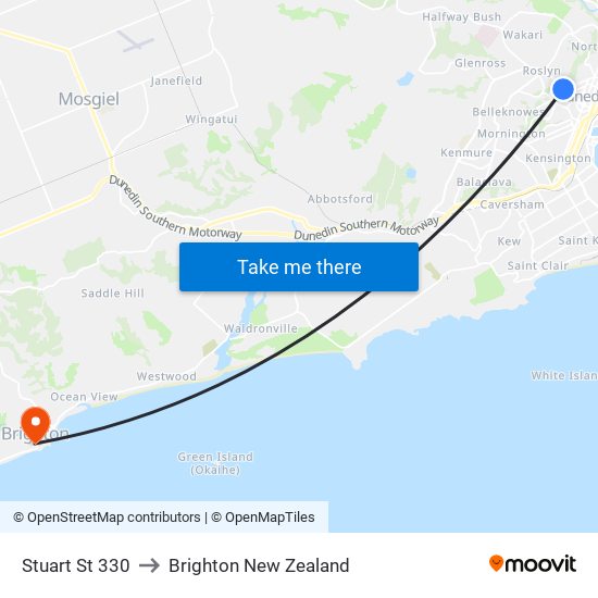 Stuart St 330 to Brighton New Zealand map