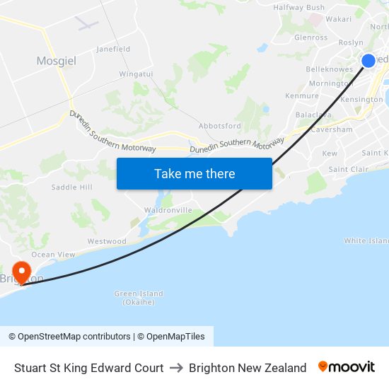 Stuart St King Edward Court to Brighton New Zealand map