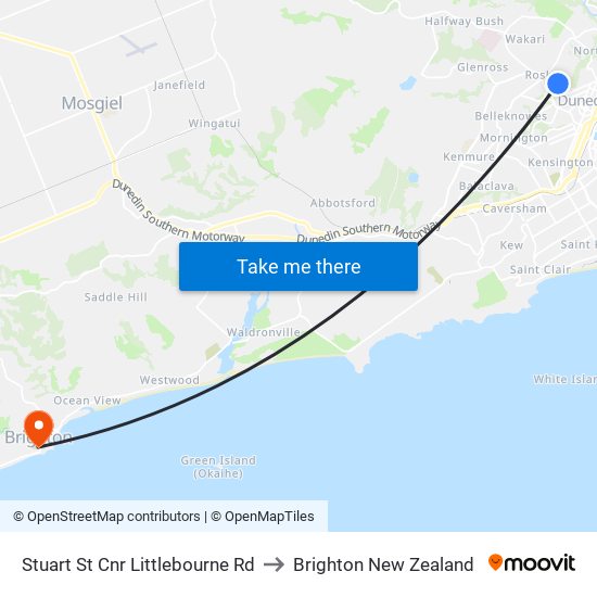 Stuart St Cnr Littlebourne Rd to Brighton New Zealand map