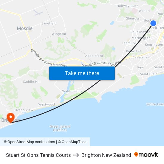 Stuart St Obhs Tennis Courts to Brighton New Zealand map
