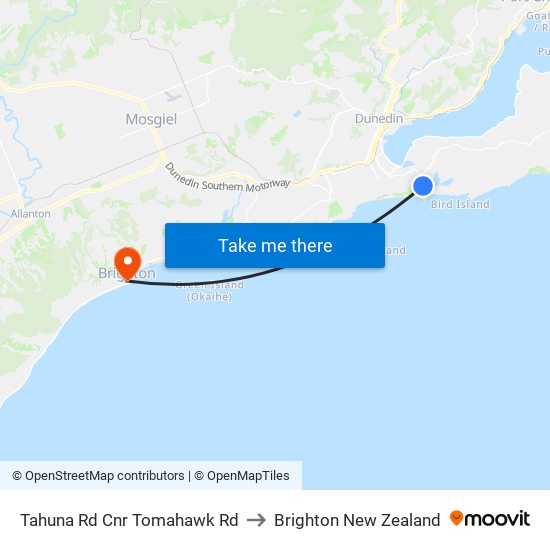 Tahuna Rd Cnr Tomahawk Rd to Brighton New Zealand map