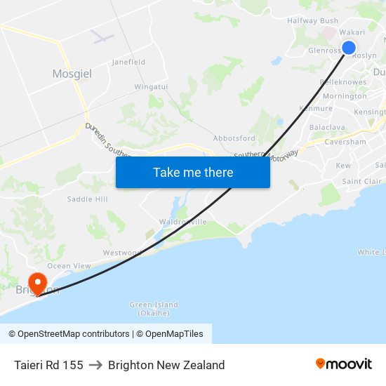 Taieri Rd 155 to Brighton New Zealand map