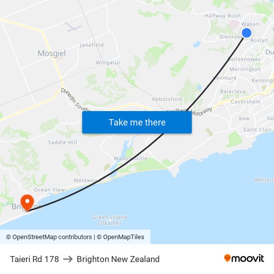 Taieri Rd 178 to Brighton New Zealand map