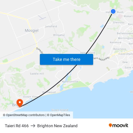 Taieri Rd 466 to Brighton New Zealand map