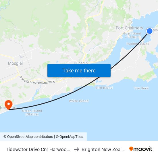 Tidewater Drive Cnr Harwood St to Brighton New Zealand map