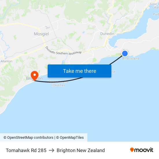 Tomahawk Rd 285 to Brighton New Zealand map