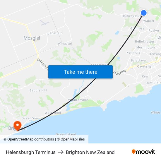 Helensburgh Terminus to Brighton New Zealand map