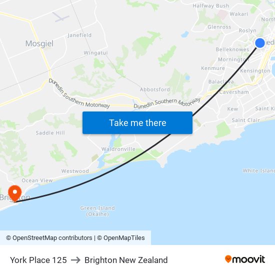 York Place 125 to Brighton New Zealand map
